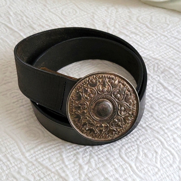 Tano Black Belt With Round Buckle from Spain - M - Picture 1 of 6